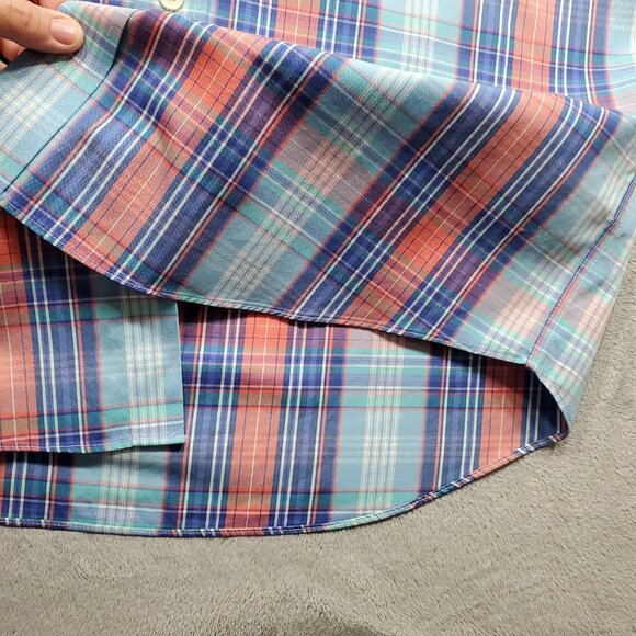 Orvis Button Down Dress Plaid Shirt Wrinkle Free Salmon Dark Blue White Men Sz M - Picture 8 of 10